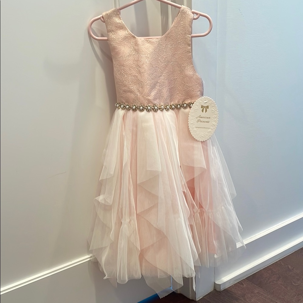 Brand New American Princess Pink Lace Dress with Gold Accents